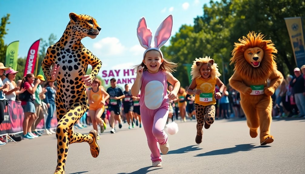 running in animal costumes