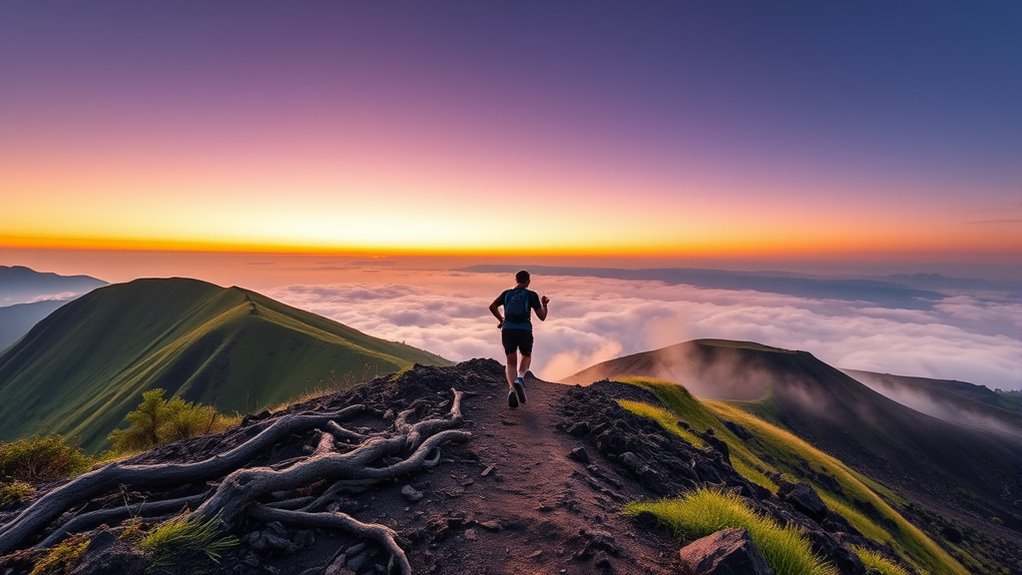 morning mountain ascent begins