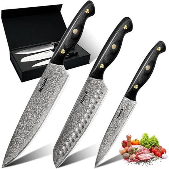 Huusk Damascus Chef Knife Set (3 pcs)