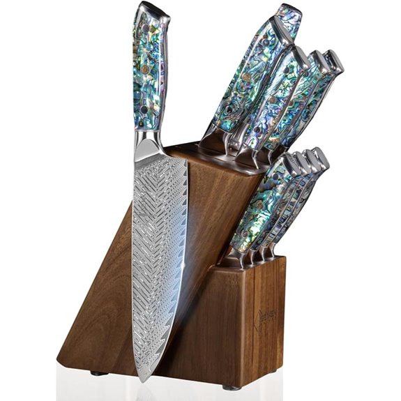 SENKEN 11-Piece Damascus Knife Set with Abalone Handles