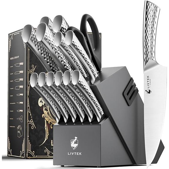 Livtek 15-Piece Knife Set with Block and Sharpener