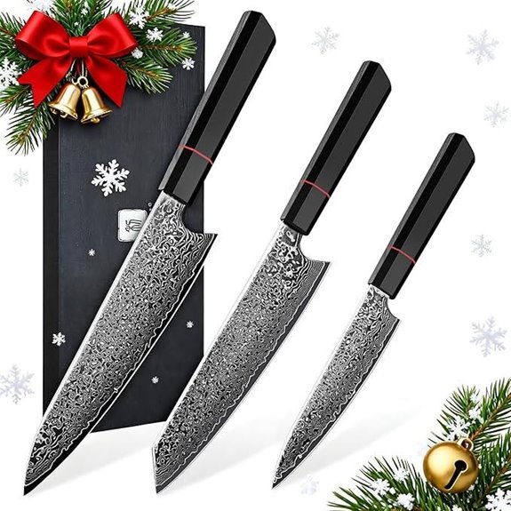 Tivoli Damascus Knife Set 3pcs Japanese Chef Knives